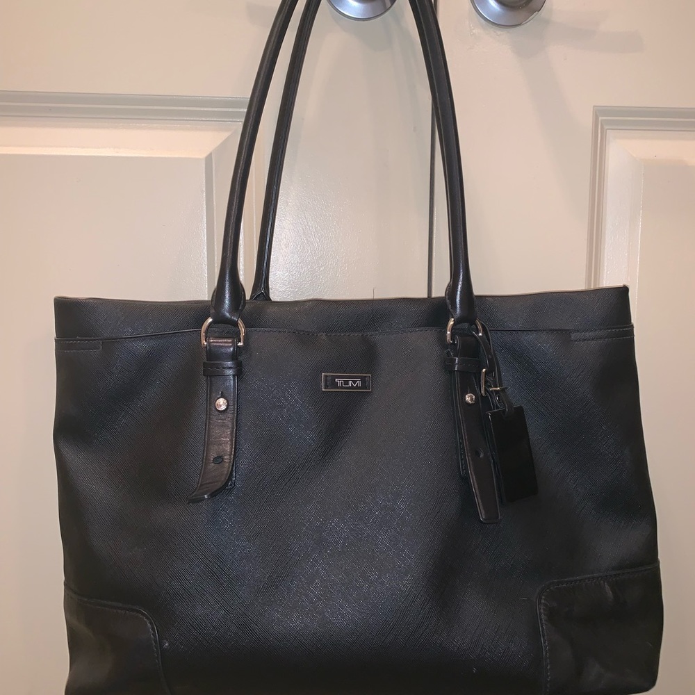 Black Tumi leather tote